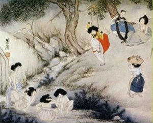 端午(단오)に行われる韓国の風習「菖蒲で洗髪する女性、韓国相撲をする男性」